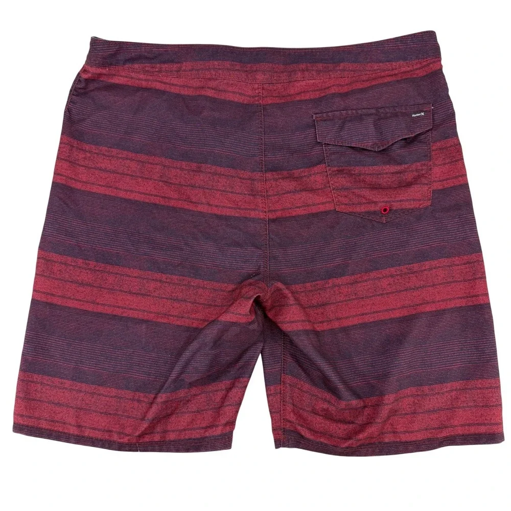 Hurley Mens Board Shorts Size 36 Maroon Blue Striped Swim Trunks MBS0008080